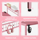 51 Inch L Shaped Gaming Desk Pink With Power Outlets And LED Lights