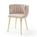 Modern Velvet Dining Chairs Set of 2, Upholstered Woven Dining Chair with Golden Metal Legs, Upholstered Dining Chairs for Dining Room, Kitchen, Vanity, Living Room