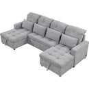 110.2' Oversized U-shaped Sofa Versatile Sectional Sofa Pull-out Sofa Bed with Double Storage Chaise Lounges and Two USB Ports for Living Room,Gray