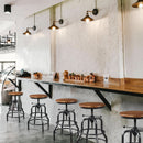Adjustable Brown Bar Stool With Wood Seat Counter Height