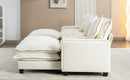 Chenille Upholstered Sectional Sofa with Removable Ottoman, USB Ports, Cup Holders, and Storage, Beige, 111'