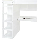 Twin Size Loft Bed with Desk, Wardrobes, 4 Drawers and 4 Shelves-White