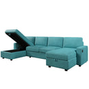 Convertible U-shaped Sectional Sofa with Storage Chaise Lounges & USB Ports, Teal, Twill Polyester, 103.9'