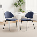 Set of 4 Upholstered PU Leather Dining Chairs Mid-Century Modern Dining Chairs with Curved Backrest for Dining Room Kitchen (Blue)