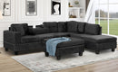 Modern Sectional Sofa with Storage Ottoman, L-Shape Couch with 2 Pillows and Cup Holders, Black Velvet, 105'