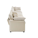 Mid-Century Modern 3-Seater Sectional Sofa with Arm and Throw Pillows, Light Beige Corduroy