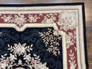 Needlepoint Rug 5x8, Wool Handmade Vintage European Design Carpet, Black & Maroon, French Aubusson Pattern Flatweave Rug