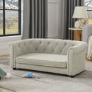 Contemporary Rectangular Pet Sofa with Arc-Shaped Backrest and Armrests, Breathable Linen, Cozy Soft Cushion - Beige