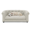 Contemporary Rectangular Pet Sofa with Arc-Shaped Backrest and Armrests, Breathable Linen, Cozy Soft Cushion - Beige