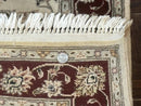Pak Persian Runner Rug 2.8 x 8, Handmade Vintage Carpet, Beige and Maroon, Wool and Silk Highlights