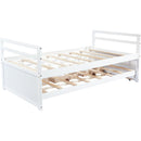 Twin Size Bed with Headboard, Footboard, Trundle and Three Storage Drawers, Twin Size Pine Wood Bed with Headboard, Footboard,White