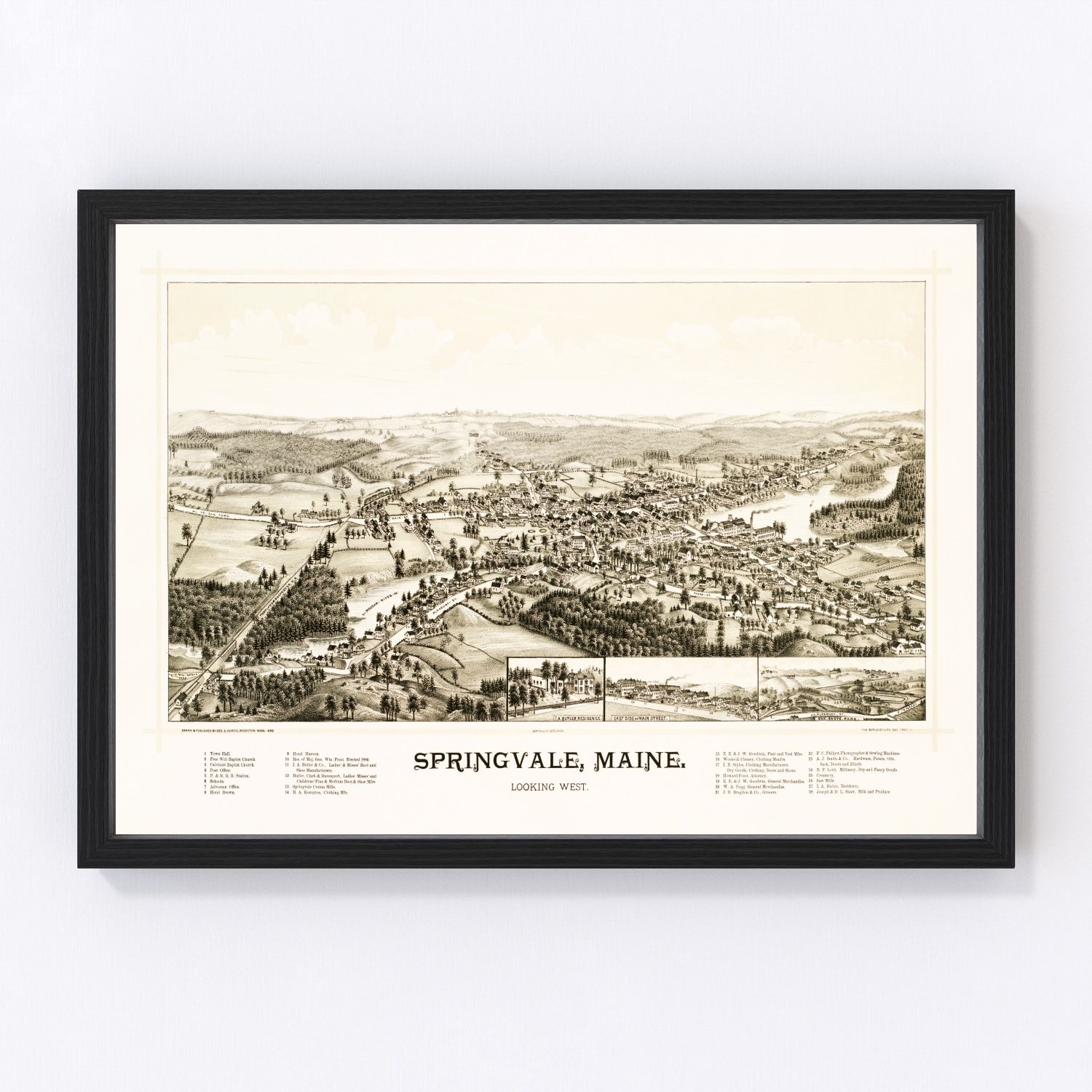 Vintage Map of Springvale, Maine 1888