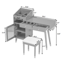 Modern Makeup Vanity Desk with Drawers, Cabinet & Charging Port, Space-saving Dressing Table Set with Stool for Small Places, Walnut