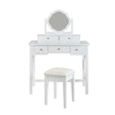 Compact Makeup Vanity Table with Reversible Mirror, Dressing Table Set with Stool, Space-Saving Beauty Station for Small Places, White