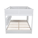 Queen Over Queen Bunk Bed with Built-in Storage Cabinets,Charging Station,Ladder,Safety Guardrails,Solid Pine Wood Bunk Bed,White