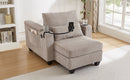 Convertible Chaise Lounge Sofa Chair with USB Ports, Cup Holders, Phone Holder, Storage, Brown Corduroy, 37.4'