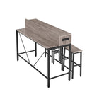 59 inch bar table, dining table, sofa table with power socket and LED light, 3 saddle stools, 4-piece bar table and chairs set for living room, dining room and kitchen