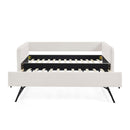 Daybed with Trundle Upholstered Tufted Sofa Bed, Twin Size, Boucle Fabric, Beige (83'x43'x29.5')