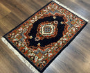 Small Indo Persian Rug 2x3, Navy Blue & Terracotta, Wool, Handmade