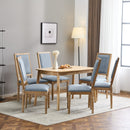 Rustic French Country Dining Chairs Set of 6 with Cane Backrest & Upholstered Seats in Slate Blue Solid Rubberwood