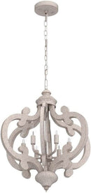 Wooden Farmhouse Chandelier Distressed White Five Lights