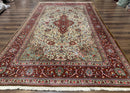 Persian Qum Rug 7x11, Beige and Red, Highly Detailed Floral Pattern, Fine 260 KPSI