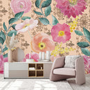 Contemporary Modern Pink Floral Wallpaper