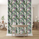Palm Leaves and Flowers Wallpaper