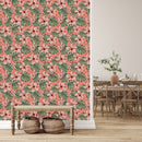 Flowers and Monstera Leaves Wallpaper