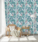 Pink Wallpaper with Plant's Leaves