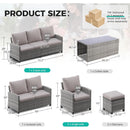 Ainfox 7-Piece Outdoor Wicker Patio Furniture Set,Sectional Conversation Set with 3-Seat Sofa, Loveseat, Coffee Table, Chairs & Ottomans, Gray, Space-Saving Design for Backyard, Porch, Poolside