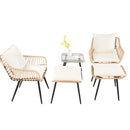 Ainfox 5 Pieces Outdoor Wicker Modular Patio Sectional Set with Thick Cushions & Tempered Glass Table