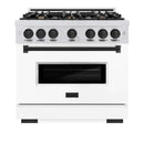 ZLINE 36" Dual Fuel Range, Gas Cooktop, Electric Convection Oven DuraSnow® Stainless Steel, White Matte Door Matte Black CDRSZ-WM-36-MB