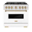ZLINE 36" Dual Fuel Range, Gas Cooktop, Electric Convection Oven DuraSnow® Stainless Steel, White Matte Door Champagne Bronze CDRSZ-WM-36-CB
