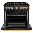 ZLINE 36" Select Dual Fuel Range Gas Cooktop Electric Convection Oven Black Stainless Steel Champagne Bronze HDRBZ-36-CB