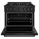 ZLINE 36" Dual Fuel Range, Gas Cooktop, Electric Convection Oven Black Stainless Steel Brass Burners, CDRB-BR-36