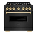 ZLINE 36" Classic Gas Range, Convection Gas Oven Black Stainless Steel, Gold CGRBZ-36-G