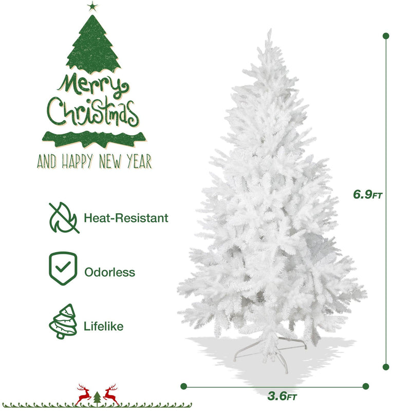 6.9' White Artificial Christmas Pine Tree Xmas Tree with 1150 Branch Tips Metal Stand