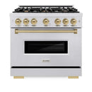 ZLINE 36" Dual Fuel Range, Gas Cooktop, Electric Convection Oven DuraSnow® Stainless Steel, Champagne Bronze CDRSZ-36-CB