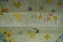Beige and Blue Hand Knotted 8x10 Traditional Floral wool area rug