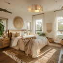 21 Inch Golden Flower-shape Farmhouse Rattan Flush Mount Ceiling Fan with Light APP and Remote Control