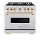 ZLINE 36" Dual Fuel Range, Gas Cooktop, Electric Convection Oven DuraSnow® Stainless Steel, Gold CDRSZ-36-G