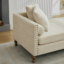 Beige Chenille Upholstered Chaise Lounge with Nailheads, Sleeper Sofa Couch With 4 Throw Pillows&2 Bolsters, Daybed with Rubberwood Legs, 75.2'' Wide