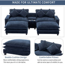 Contemporary Chenille Upholstered Sectional Sofa with Ottomans, USB Ports, Cup Holders & Storage, Blue