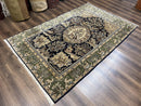 Wonderful Persian Qum Rug 6x9, Animal Pictorials, Tree of Life, Deer Birds, Hand Knotted Oriental Ghom Carpet, Semi Antique Vintage, Navy Blue Green