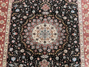 Marvelous Persian Tabriz Rug 7x10 ft, Super Fine 50 Raj, 300+ KPSI, Black and Rust Red, Floral Medallion Handmade Wool Oriental Carpet, Top Quality