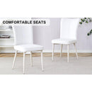 Modern minimalist dining chair, white PU leather curved back and seat cushion, white metal chair legs, suitable for dining room, bedroom, living room. A set of 2 chairs. 008