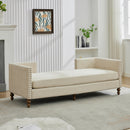 Beige Chenille Upholstered Chaise Lounge with Nailheads, Sleeper Sofa Couch With 4 Throw Pillows&2 Bolsters, Daybed with Rubberwood Legs, 75.2'' Wide