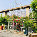 Metal Garden Arch with Gate 79.5'' Wide x 86.6'' High Climbing Plants Support Rose Arch Outdoor Cream White