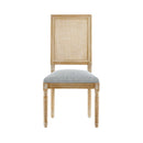 Rustic Weathered Finish French Country Dining Chairs Set - Elegant Cane Backrest & Upholstered Seats, Solid Rubberwood Frame, Grayish Green